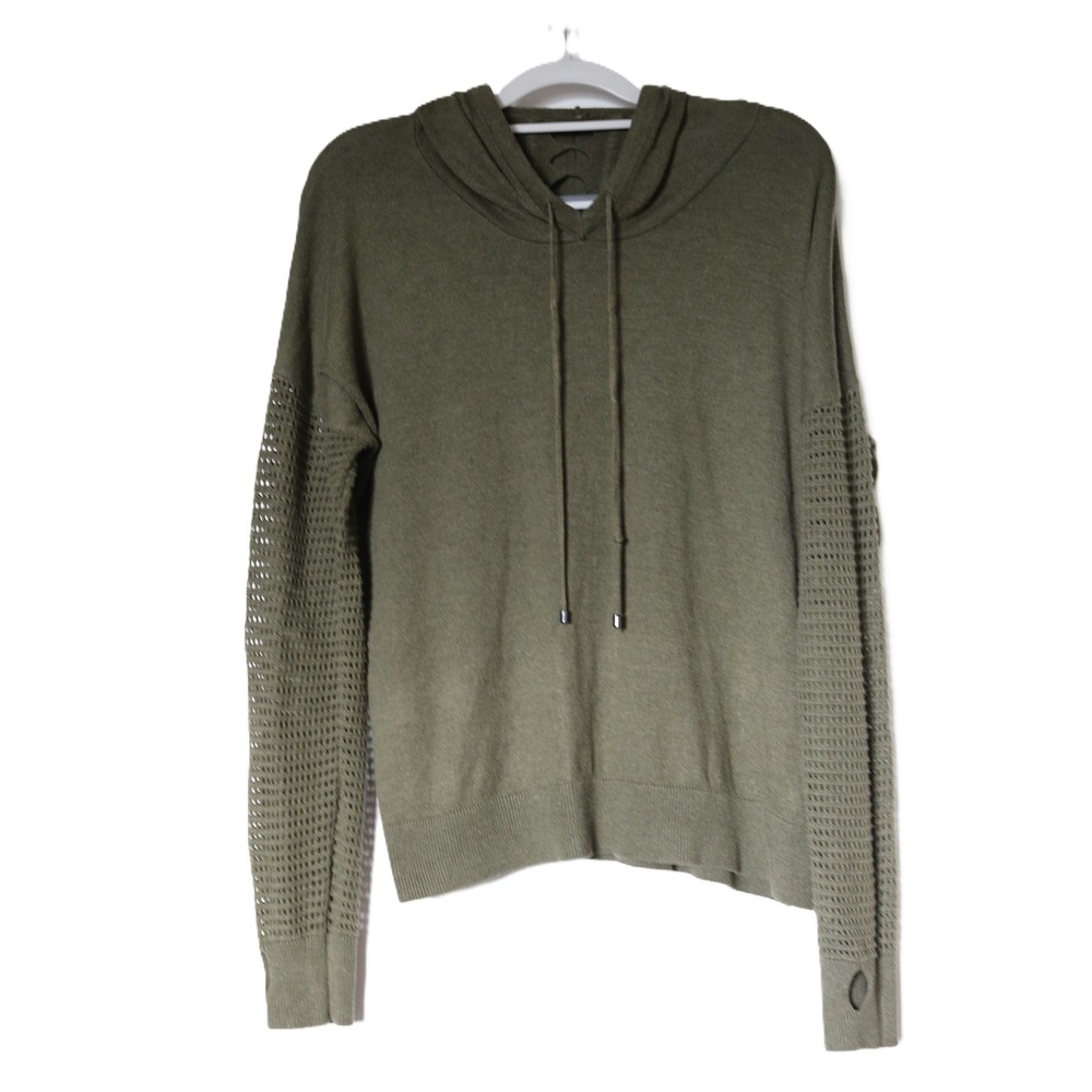 Stitches & Stripes Olive Green Mesh Sleeve Back Cutout Knit Hoodie Size M